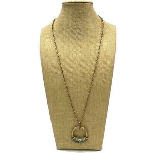 Lia Sophia Mirage Circular Crystal Jeweled Long Gold Tone Pendant Necklace